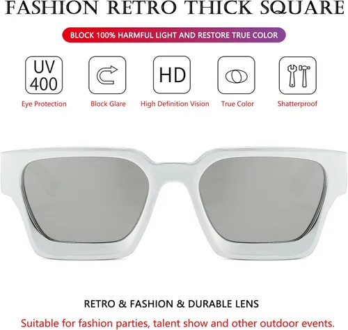 Vista 129 de AIEYEZO Gafas de sol cuadradas para mujeres y hombres, gafas de sol cuadradas con montura gruesa, estilo de diseñador simple