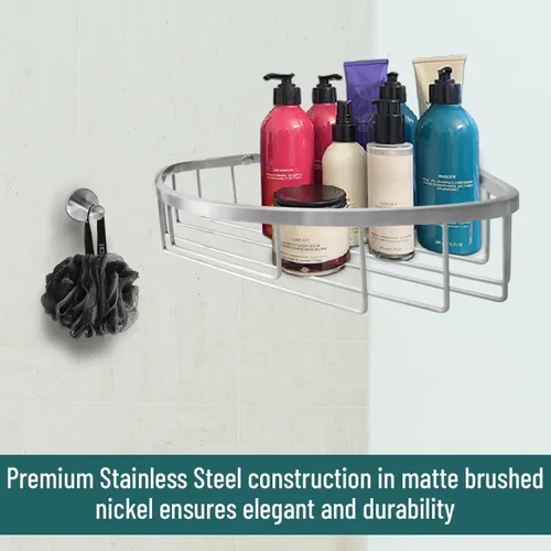 Vista 9 de Estante de ducha de acero inoxidable para montaje en pared, gancho individual y toallita de baño, impermeable, duradero, estante de ducha de esquina