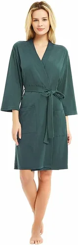 Vista 12 de U2SKIIN Batas para mujer, 100% algodón, ligeras batas con mangas 3/4, kimono de punto, suaves, ropa de casa, bata corta de baño A-algodón gris
