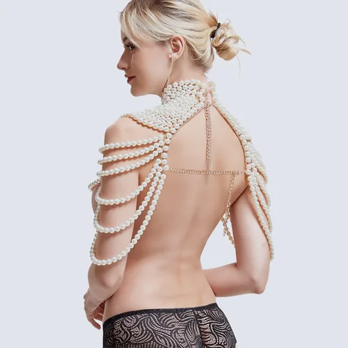 Vista 5 de Pearl Body Chain Bra Necklace Pearl Shawl Top Chain Jewelry Fashion Shoulder Body Jewelry Accessories for Women