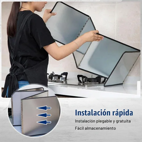 Vista 7 de Protector contra salpicaduras de 4 caras, pantallas plegables de acero inoxidable contra salpicaduras de aceite, aislamiento contra salpicaduras