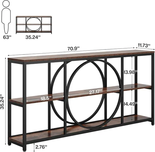 Vista 2 de Tribesigns Mesa consola extralarga, mesa de sofá de 70.9 pulgadas con Negro marrón