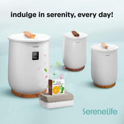 Vista 7 de SereneLife - Calentador de toalla con pantalla digital en cubo; calentador de toallas grande de color blanco para spa y baño, regalos de calentador