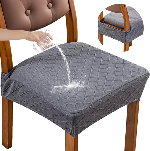 Vista 35 de Genina Juego de 2 fundas impermeables para sillas de comedor, fundas elásticas de jacquard extraíbles y lavables, sin fundas traseras, color beige