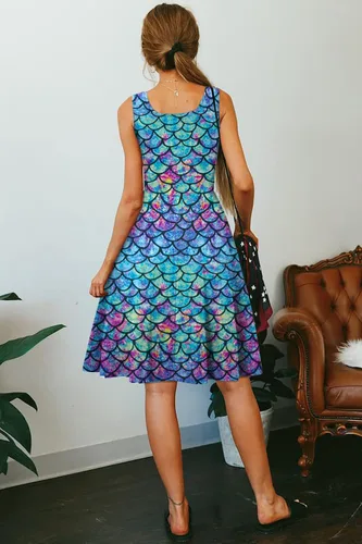 Vista 5 de uideazone - Vestido de mujer sin mangas cuello redondo de verano, para playa, casual, Midi línea A.