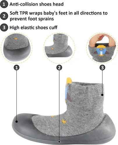 Vista 3 de SEBELLST Zapatos de calcetín para bebés y niños pequeños, suela de goma de animales, antideslizantes, para interiores, para el primer piso, suela