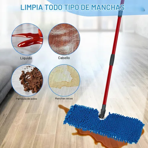 Vista 4 de Trapeadores de microfibra para limpieza de pisos, trapeador plano con 3 almohadillas reutilizables y mango extensible de 58 pulgadas de largo