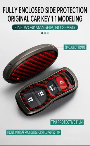 Vista 4 de ontto Funda para llave de automóvil Nissan 2002 en adelante, diseño de carbono, antiarañazos, para Infiniti FX35, FX45, QX4, color negro