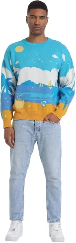 Vista 3 de SINAR Men's Casual Oversized Knit Sweater Crew Neck Long Sleeve Knitwear Unisex Cotton Jumper Pullover Knitted Sweater