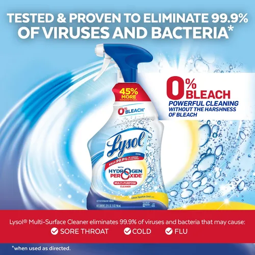 Vista 4 de Lysol - Limpiador multiusos con peróxido de hidrógeno, cáscara de chispa cítrica, 32 onzas líquidas (paquete de 2) - Con 1 limpiador automático