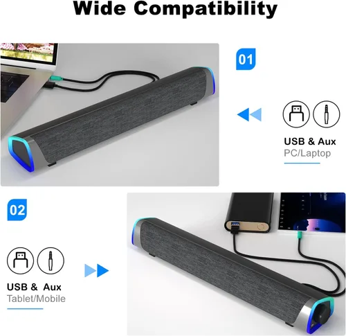 Vista 6 de SOULION Altavoces de computadora R30 para PC de escritorio, alimentación Gris