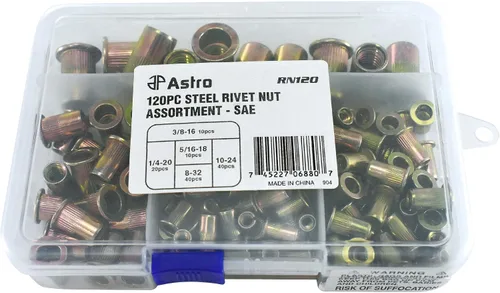 Vista 2 de Astro Pneumatic Tool RN120 - Surtido de tuercas remachadoras de acero (120 piezas)