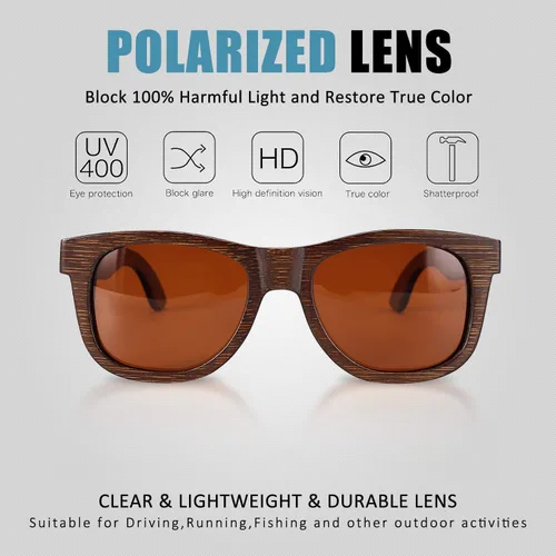 Vista 4 de WOODWORD Gafas de sol polarizadas de madera para hombres y mujeres gafas de sol de madera de bambú con funda