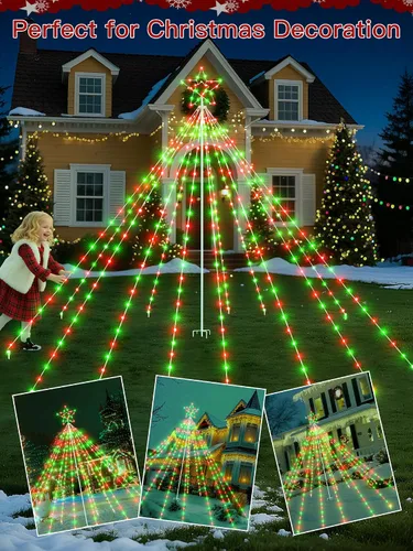 Vista 11 de Luces de árbol de Navidad para exteriores, 340 luces LED de decoración de Navidad con estrella superior, luz de Navidad impermeable IP67 con 16