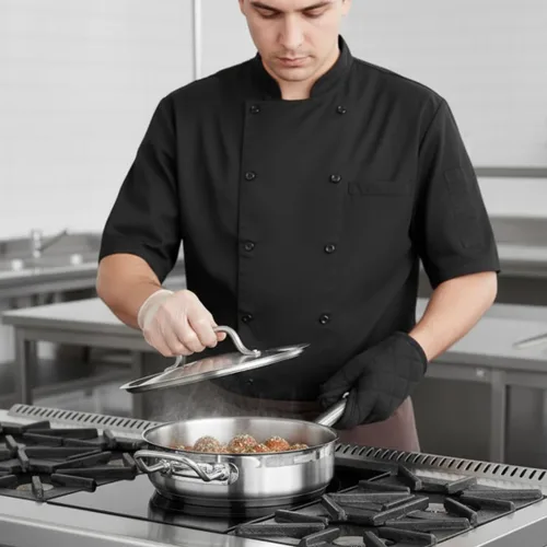 Vista 2 de TrueCraftware - Sartén de acero inoxidable de 3 cuartos de galón con tapa y mango hueco soldado- Utensilios de cocina para cocinero, sartén