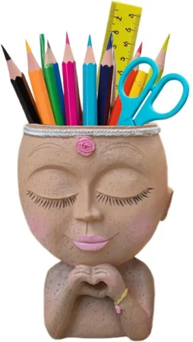 Vista 7 de Portalápices para escritorio, cabeza de resina, soporte para bolígrafo, organizador de escritorio, lindo recipiente para oficina, escuela, soporte