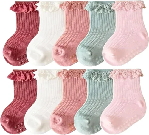 Vista 4 de Calcetines para recién nacidos y niñas bebés, con lazo para infantes y niños pequeños Paquete de 10