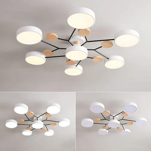 Vista 6 de Lámpara LED de techo, 34 pulgadas, 7 luces de techo modernas, de montaje empotrado, de madera, 56 W, regulable, para sala de estar, dormitorio