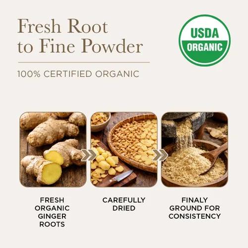 Vista 3 de HQOExpress Jengibre Orgánico Molido – Sin OMG, Kosher, polvo de jengibre orgánico certificado por USDA – Condimento aromático picante y caliente