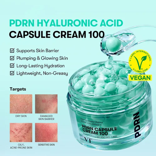 Vista 2 de VT COSMETICS Crema en Cápsulas PDRN 100, Hidratante Facial con 100,000ppm de PDRN, Ácido Hialurónico, 9 Péptidos, Crema Nutritiva Reafirmante
