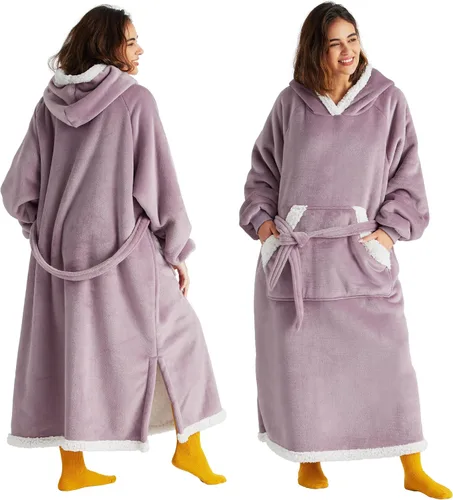 Vista 11 de Bedsure Manta Vestible con Capucha para Mujer - Manta Larga de Forro Polar Sherpa con Capucha para Adultos, Mujeres y Hombres, Cálida y Acogedora