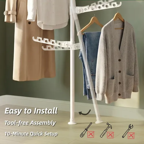 Vista 8 de Estante de secado de ropa para interiores que ahorra espacio para apartamentos pequeños, estante de ropa plegable de almacenamiento de 5 niveles