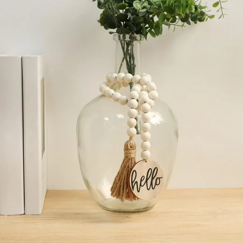Vista 4 de Meplait Hello - Guirnalda de cuentas de madera, cuentas decorativas de 38 Natural & Hello