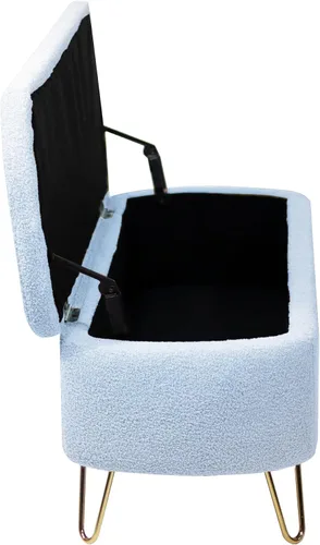 Vista 8 de DSHADE Otomana azul con banco de almacenamiento, banco de entrada tapizado de piel sintética, otomana de almacenamiento moderna, otomana plegable