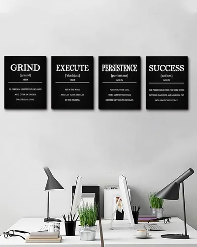 Vista 4 de Lienzo decorativo inspirador de oficina con marcos de madera, decoración de pared motivacional para oficina, citas de afirmaciones positivas, arte