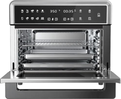 Vista 8 de Megachef Horno electrónico multifunción de 360 grados con tecnología de aire caliente, cromo plateado, capacidad de 25 litros