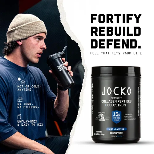 Vista 7 de Jocko Fuel Colágeno en polvo con calostro – 0.55 oz de colágeno hidrolizado + 0.07 oz de calostro de primer ordeño – Doble acción para la salud