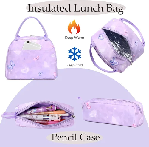 Vista 14 de Juego de mochila para niñas con diseño de unicornio, mochila escolar para niños, mochila para libros para niñas, set 3 en 1, regreso a clases