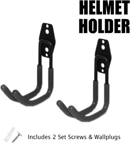 Vista 2 de KETABAO Soporte de gancho para casco de montaje en pared, 2 ganchos curvos de hierro de PVC grandes, tornillos (negro)