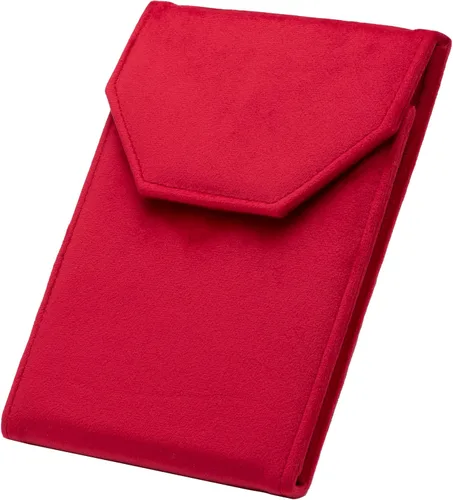 Vista 6 de COWFEX Terciopelo collar joyería carpeta de viaje almacenamiento vitrina (rojo)