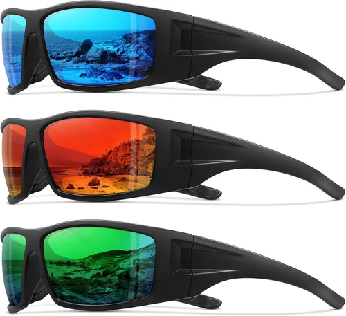 Vista 30 de Gafas de sol deportivas polarizadas para hombres y mujeres con marco irrompible para ciclismo, pesca, lentes envolventes, protección UV400