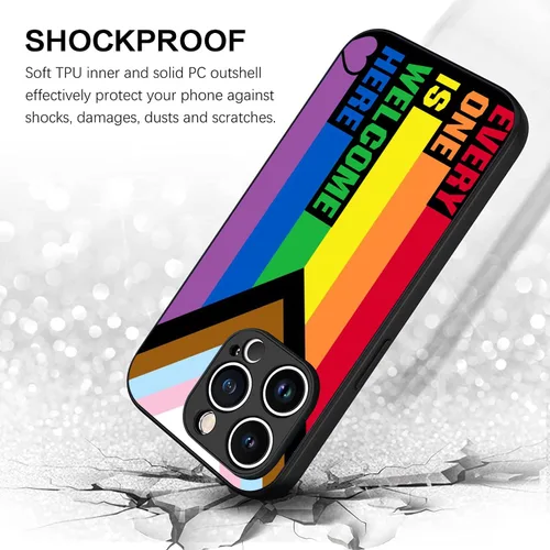 Vista 5 de Pride Flag Rainbow LGBT Love Welcome Here Funda compatible con iPhone 17 16 15 14 13 12 11 Pro Max Galaxy S26 S25 S24 S23 S22 S21 S20 FE Plus