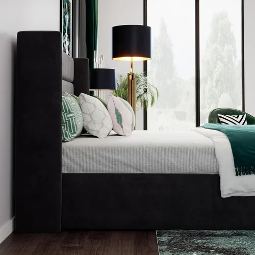 Vista 5 de SHA CERLIN Cama de Almacenamiento Elevable Tamaño Completo/Tapizada en Terciopelo/Cabecera Moderna Wingback/Marco de Cama Plataforma Negro