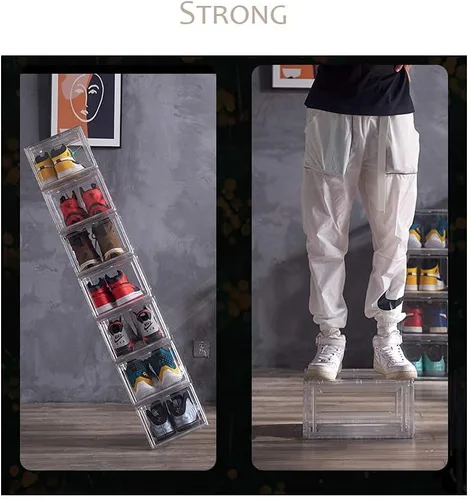 Vista 3 de Caja organizadora de zapatos magnética apilable con pantalla de plástico ultra transparente para zapatos, estante transparente para zapatos