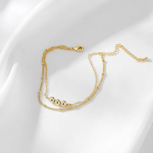 Vista 8 de Pencros Pulsera de oro en capas de oro de 14 quilates, delicada cadena ovalada de perlas para mujeres y niñas