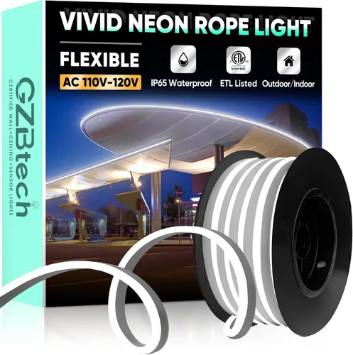 Vista 32 de GZBtech Luces de Cuerda LED de Neón Flexibles 50FT, CA 110-120V Tira de Luz Impermeable, 120 LEDs/M Cortable Conectable Iluminación de Neón