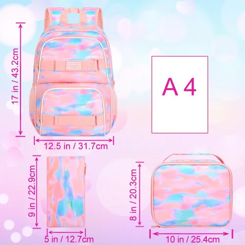 Vista 28 de Mochila para laptop, 16 pulgadas, bolsa escolar y bolsa de almuerzo, mochilas resistentes al agua para adolescentes, niñas, mujeres, estudiantes