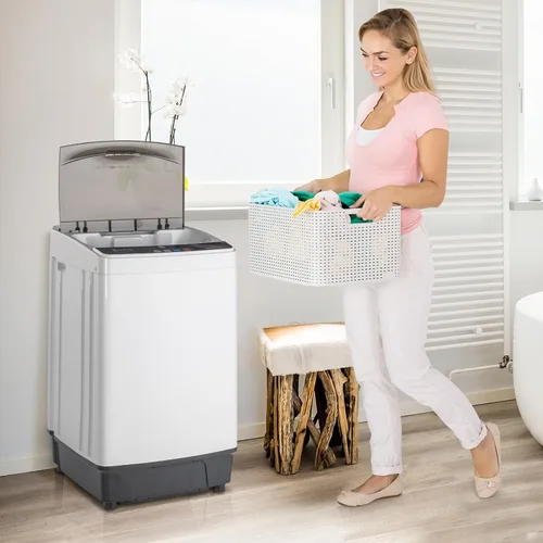 Vista 2 de 17.8LBS Portable Washing Machine, 2.3 Cu.ft Washer Dryer Combo w/Drum, 10 Programs 8 Water Level, Full-Automatic Compact Lavadora for Apartment Dorm