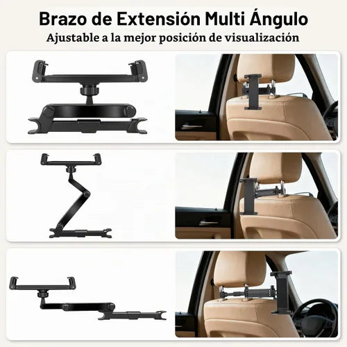 Vista 2 de Soporte para tablet para reposacabezas de coche, soporte ajustable para tablet Negro