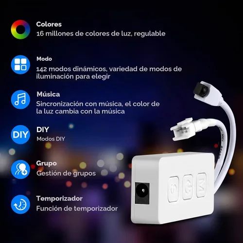 Vista 2 de SEZO SP611E WS2812B Bluetooth Music LED Controller Salida 600pixels/puerto