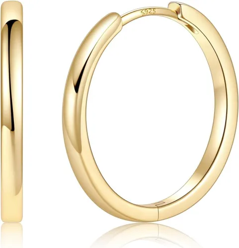Vista 29 de Aretes de aro chapados en oro de 14 quilates para mujer, aretes de Dorado