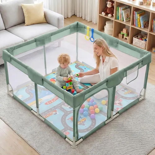 Vista 9 de Kidirect Corralito pequeño para bebés de 47 x 47 pulgadas, centro de actividades, interior y exterior, verde