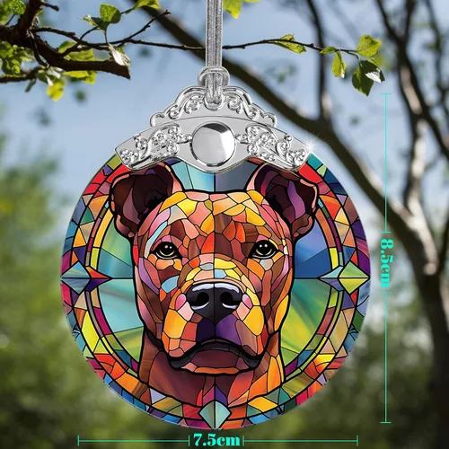Vista 2 de Jocidea Adorno para perro, adorno colgante de American Staffordshire Terrier – vidrio, Navidad, Acción de Gracias, decoraciones de cumpleaños