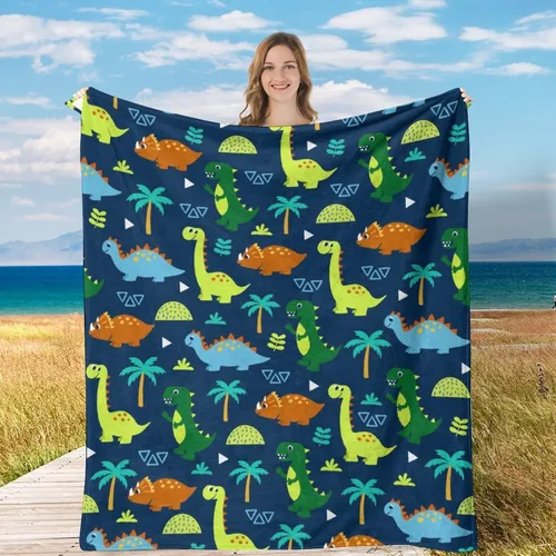 Vista 2 de Manta de dinosaurio de dibujos animados, manta de dinosaurio suave y cálida para niños y niñas, manta de franela de regalo para Navidad, cumpleaños
