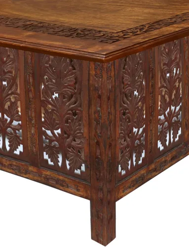 Vista 5 de COTTON CRAFT Mesa de centro de madera maciza, mesa central tallada a mano con patas plegables, mesa decorativa para sala de estar, espacios