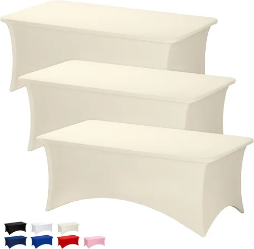 Vista 9 de Fixwal Paquete de 6 Manteles de Mesa Rectangulares, Cubierta de Mesa de 6 Pies, Mantel Blanco Rectangular Ajustado Elástico Rectangular, Cubierta